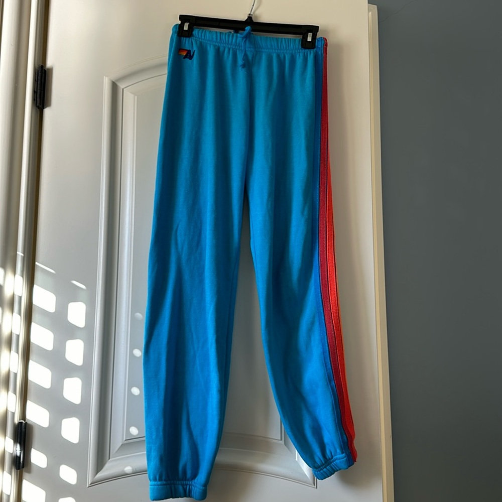 Aviator Nation Blue Track Pants with Red Stripe